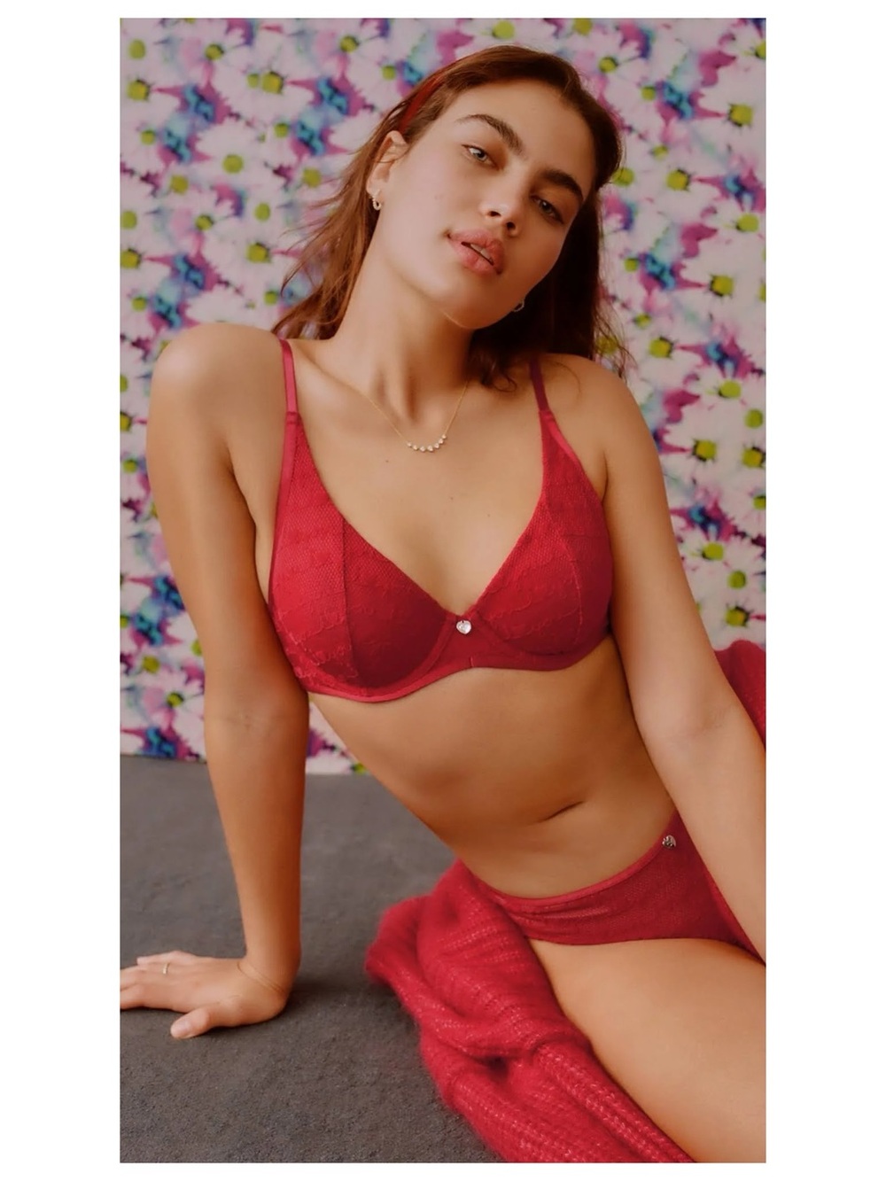 Calvin Klein Set I Heart You Unlined Demi Bra 34B Bikini Panty Small Red NWT New